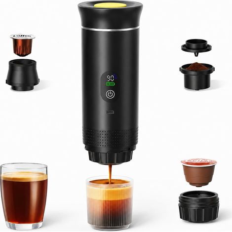 Cafetière Portable Électrique avec Affichage Numérique, Machine à Café de Voyage Compacte, Noir (1/5)