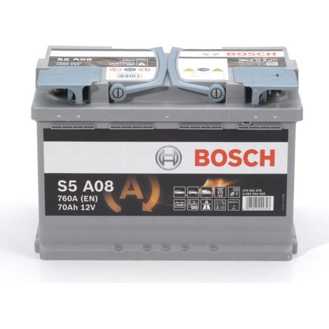 Bosch – Batterie de démarrage voiture AGM 12V 70Ah 760A – Compatible Start-Stop – Dimensions 278x175x190mm – Polarité + à droite