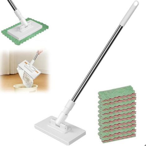 Balai avec Système de Serrage à Pression, Balai Plat à Pince Amovible avec 10 Lingettes Réutilisables, Tête Rotative 360° Nettoyage (1/5)