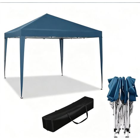 Gazebo pieghevole pop up 3x3 m blu con struttura in ferro e borsa da trasporto (1/5)