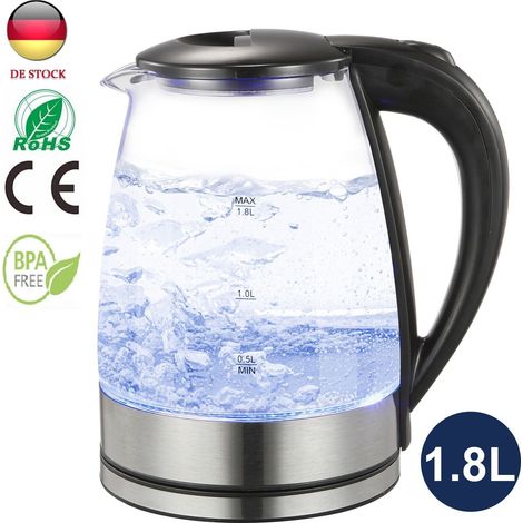 Bouilloire en verre 1,8 L avec éclairage LED, en acier inoxydable, 1500 W, sans BPA (1/5)