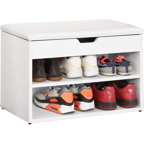 SoBuy FSR25-W Schuhbank mit Sitzfläche Sitzbank Schuhregal Schuhschrank, Garderobenbank Schuhtruhe weiß BHT ca.: 60x44x30cm