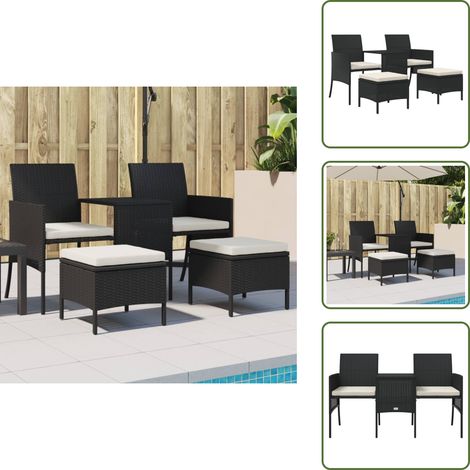 Canapé de jardin 2 places avec table et tabourets noir rotin - Canapé De Jardin - Salon De Jardin - Mobilier De Jardin - Meubles D'extérieur - Chaise Longue (1/5)