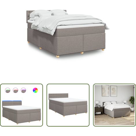 vidaXL Surmatelas -  Sommier à lattes de lit avec matelas Taupe 140x200 cm Tissu (1/5)