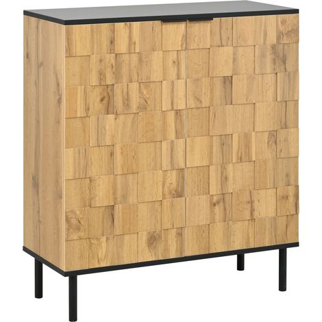 Zapatero de 2 puertas con diseño mosaico, madera natural, patas de metal, HOMVRA (1/5)