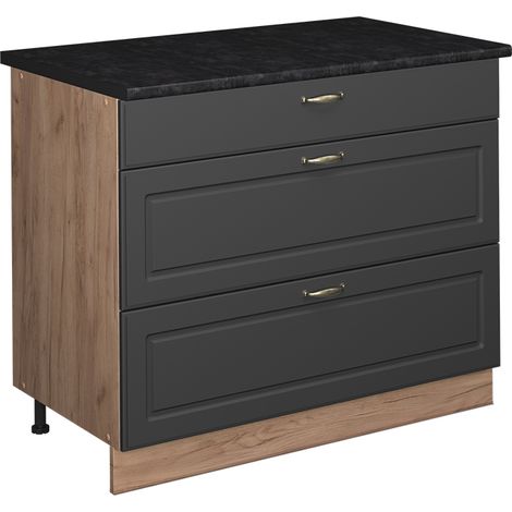 Mobiletto base per cucina Fame-Line, Oro-antracite rustico/Rovere dorato, 100 cm, PL Antracite, Vicco (1/5)