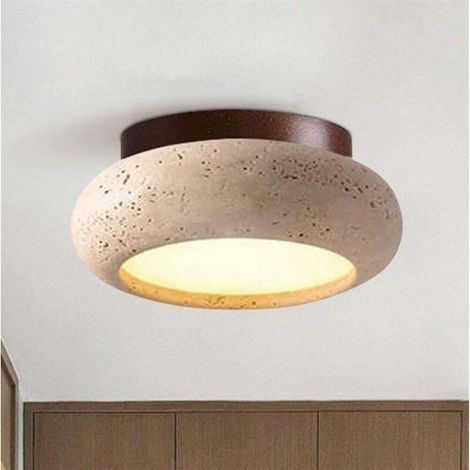 [JAMAIS UTILISÉ] Plafonnier japonais en travertin jaune de style Wabi-Sabi, 15 cm, lumière chaude, 220 V (1/4)