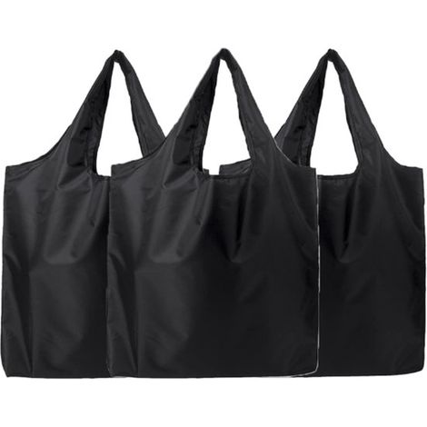 Lot de 3 sacs de rangement pliables, réutilisables, grande capacité, lavables en machine, 38 x 40 x 12 cm, en polyester, noir (1/5)