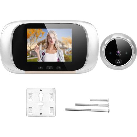 Videoportero LCD de 2,8 pulgadas con visión nocturna infrarroja, grabación cíclica y timbre con sonido (Ding Dong) – Plateado
