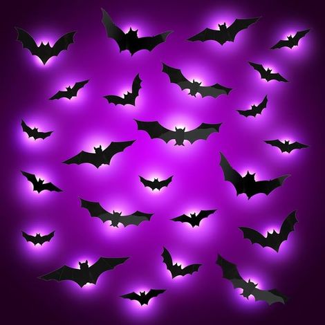 Halloween Bat, 24 Pieces LED Wall Decoration Halloween Bat, 3D LED Horror Wall Stickers for Window, Wall, Door, Party Decoration (1/5)