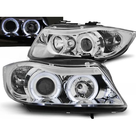 Paire de feux phares BMW serie 3 E90/E91 de 2005 a 2008 angel eyes chrome-27361184