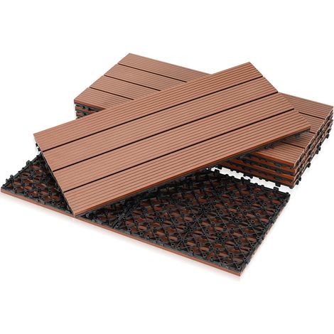 TolleTour 42pcs Dalle de terrasse, Revêtement de sol extérieur, Terrasse composite,  30x60cm Balcon Jardin Marron