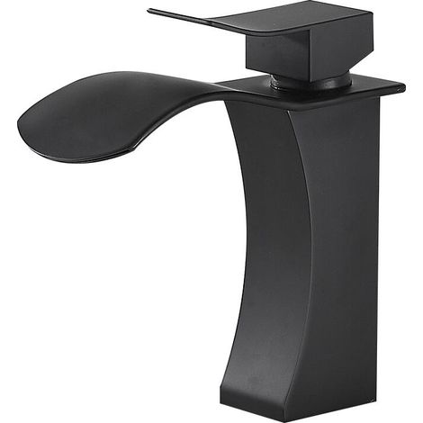 royaluxe -Robinet de lavabo de salle de bain noir mat 1 trou, robinet de lavabo de salle de bain monotrou, robinet mitig de lavabo cascade à poignée unique en laiton massif (noir) (1/2)