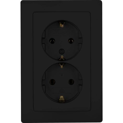 prise encastrée à 2 prises - Noir mat - Montage dans un interrupteur - Prise encastrable IP20 sans protection de contact - 16 A (1/3)