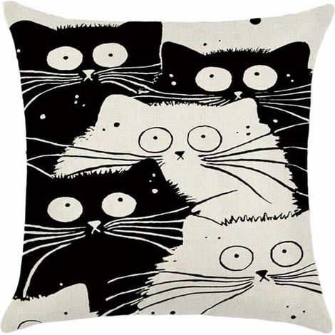 Chinchilla Linen Cushion Cover Cartoon Cat Pattern Soft Cushion Cover Sofa Home Car Office Decoration