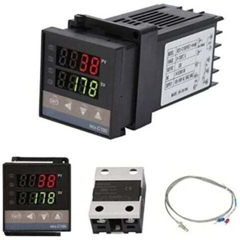 ALLIANDISREX-C100 PID Contrôleur de Température, Thermostat Numérique Kit AC110V-240V, 0℃1300℃, Régulateur de Température Numérique LED Digital avec Alarme (1/4)