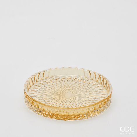 EDG Enzo De Gasperi Piatto Decorativo Micro Quadretti Rotondo H 2,5 Cm D 16 Cm Vetro Giallo