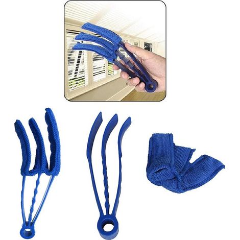 Cepillo universal de microfibra para limpiar persianas venecianas, para persianas verticales y horizontales, para eliminar el polvo, reutilizable y lavable, paquete de 2 unidades, color azul. (1/5)