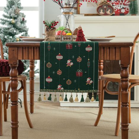 Camino de mesa navideño, mantel de algodón con borlas, ideal para el invierno (35 x 180 cm) (1/5)