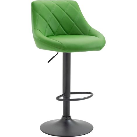 Tabouret de bar en synthétique vert pivotant avec repose-pieds métal noir coutures décoratives TDB10584