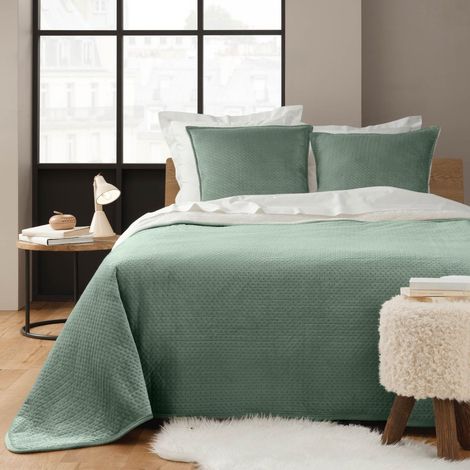 Couvre-Lit & 2 Housses de Coussin "Mylene" 220x240cm Vert Cèdre
