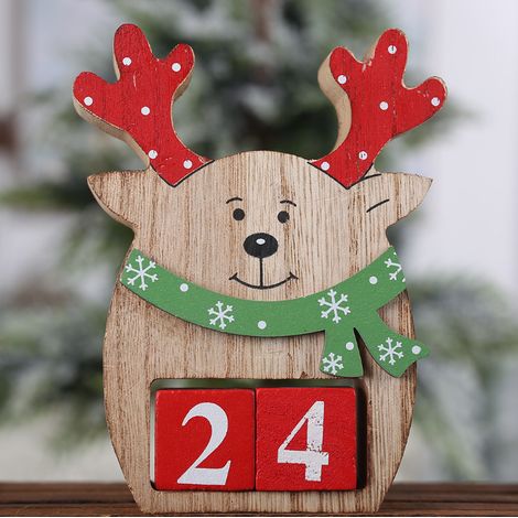Kaelt - Calendrier de l'Avent de Noël en bois Calendrier du compte à rebours des rennes Calendrier perpétuel Décorations de table de Noël Décorations de festival festif Elk (1/5)