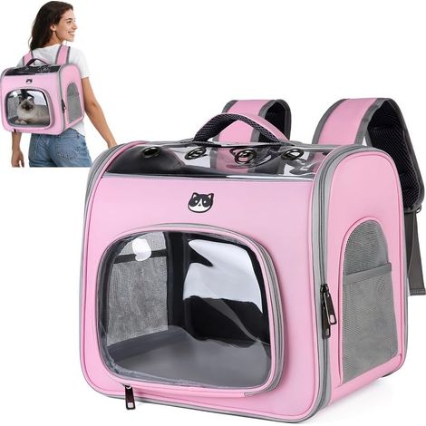 1 - Katzenrucksack - Hundetragetasche - Faltbar mit Sichtfenster und Sicherheitshaken - Atmungsaktiv für Reisen, Wandern und Spaziergänge - Rosa Blume - 39 x 30 x 34 cm (1/5)