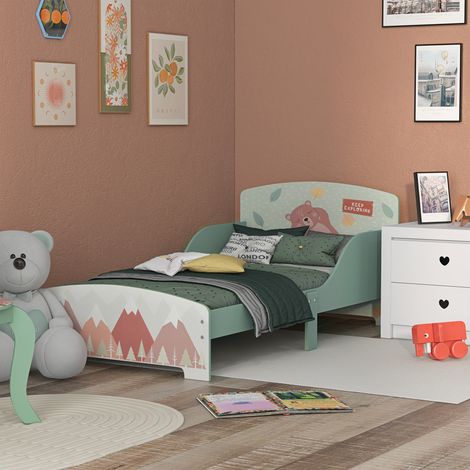 Cama para Niños 143x77x60 cm Cama Infantil de 3-6 Años con Barreras de Protección y Estampados Carga Máx. 40 kg Verde (1/5)