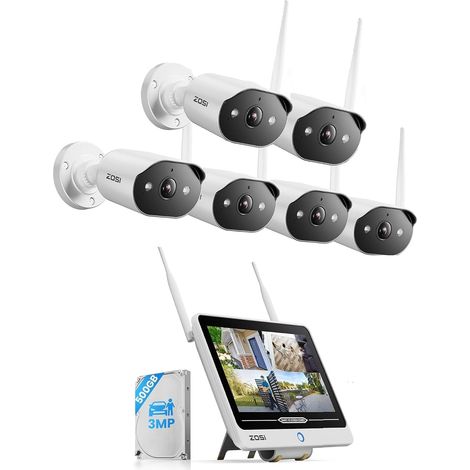 Kit WiFi 6 Extérieur Tout-en-Un, Caméra 3MP + NVR 12″ Écran 8CH 8MP, Disque 500 Go, IA Détection Personne, Vision Nocturne Couleur Alerte Instantanée, Surveillance Domestique 24/7 (1/5)