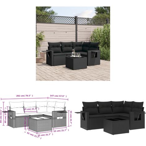Salon de jardin 5 pcs avec coussins noir résine tressée - Ensemble Salon De Jardin - Meuble De Jardin - Jardin Extérieur - Mobilier De Jardin Design - Set Salon Extérieur - Home & Living (1/3)