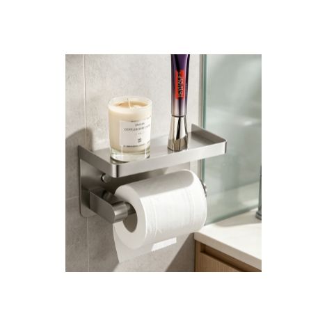 porte rouleau de papier toilette brossé en acier inoxydable fixation sans perçage étagère murale multifonction pour salle de bain et toilettes (1/5)