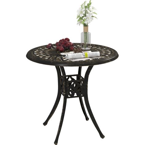 Outsunny 78 cm Round Garden Dining Table with Parasol Hole, Bronze Tone (1/5)