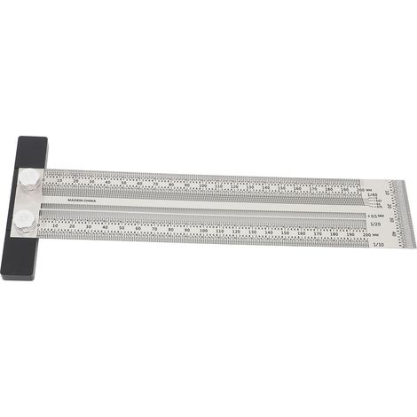 Règle T de marquage ultra précise en acier inoxydable 200mm pour menuiserie, outil de mesure haute exactitude pour tracer et mesurer, règle de traçage carbone. (1/5)