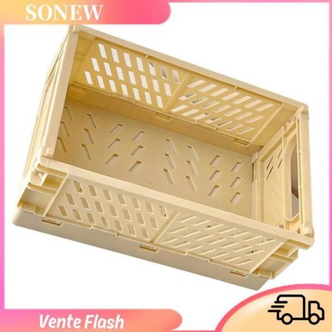 Sonew Mini panier pliant en plastique Mini panier en plastique pliable, caisse de rangement pliable pour meuble boite Jaune clair (1/5)