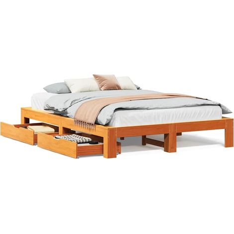 Maison Exclusive - Cadre de lit sans matelas cire marron 140x190cm bois pin massif
