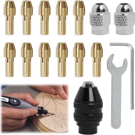 Lot de 16 Mandrins de Perçage, Mandrin Compatible avec Dremel, Accessoires pour Outil Rotatif, 0,8mm à 3,2mm Remplacement 4486 Mandrin, Mandrins En Laiton, Remplacement 4485 Pince (1/5)