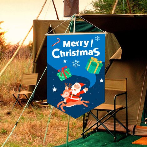 Drapeau de Noël, drapeau de jardin de Noël, thème cadeau d'élan du Père Noël fond bleu drapeau suspendu extérieur tissu en polyester-30 × 45 cm (1/4)