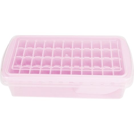 Moule à glaçons 44 alvéoles pour la cuisine, bacs à glaçons en treillis avec couvercle, pelle à glaçons (rose) (1/5)
