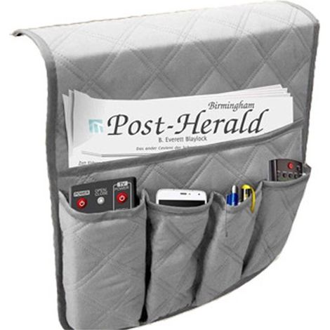 Organiseur d'accoudoir - Rangement pour canapé - Porte-revues - Banc pour canapé ou fauteuil - Gain de place - Pour canapé ou fauteuil - Porte-téléphone, livre, magazine, crayon - 90 x 34 cm - Grijs (1/5)