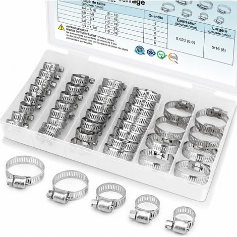 Lot de 40 colliers de serrage américains 16-25 mm en acier inoxydable brillant 40pcs 303g 5 300 g – Livraison gratuite