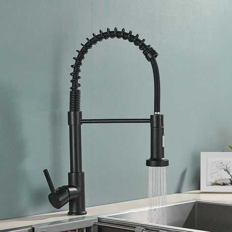 Black + White Swivel Kitchen Faucet with 2 Spray Modes Sink Faucet Kitchen Single Handle Faucet (1/5)