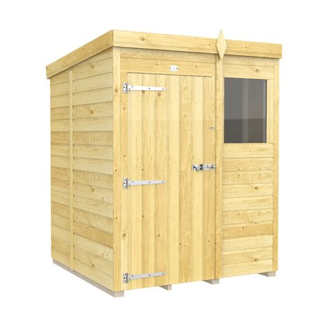 5 x 5 Feet Pent Shed - Single Door With Windows - Wood - L147 x W158 x H201 cm