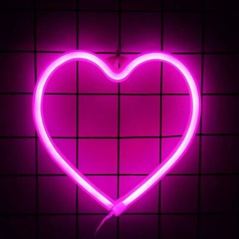 Light neon pink in shape of heart, 1 piece, neon LED powered by batteries or USB, suitable for the parties, the decoration indoor, the decoration of table and wall-mounted (1/5)