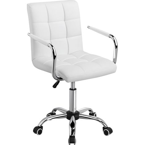 Homevive Silla de Oficina Giratoria Taburete de Trabajo Bar Altura Ajustable Carga MAX 120Kg con Respaldo Blanco