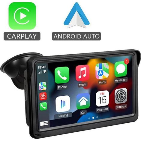 Autoradio TuseRxln da 7 pollici con CarPlay, Android Auto, Bluetooth, Wi-Fi, slot per scheda TF, uscita AUX, USB e trasmettitore FM.