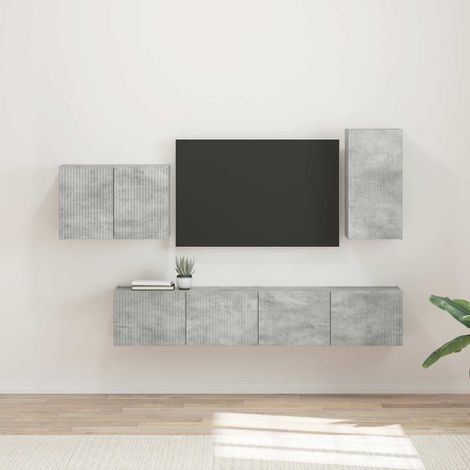TV-Wandregal-Set Wandmontiert 4 pcs Beton Grau Holzwerkstoff