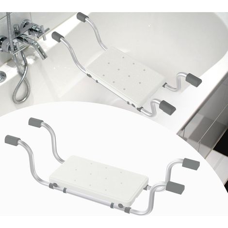 Siège de baignoire réglable - 1 unité - Aluminium et PE - Antidérapant 150kg - Seniors et PMR - Blanc 72 à 82cm (1/5)