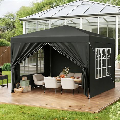 Cenador de jardín plegable 3x3 m ajustable gris OKMYHOME (1/5)