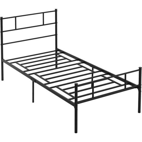 Struttura letto singolo Irovami 1 x 2 m in acciaio, con rete a doghe integrata, testiera e pediera in stile industriale, nera.