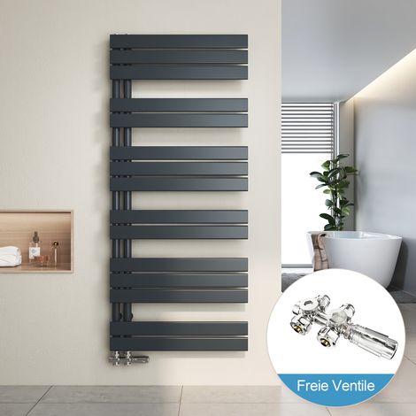 Heilmetz Radiador de Baño y Multiblock set Calentador Secatoallas Calentador de Toallas Antracita 140x60cm + Cromo Válvula